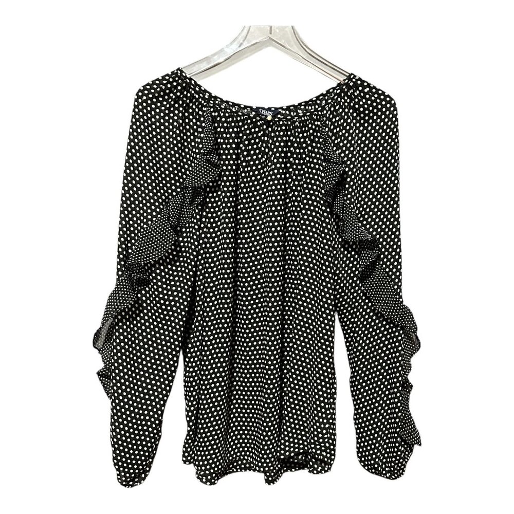 Ralph Lauren Chaps Women's Polka Dot Ruffle Blouse Size Large L